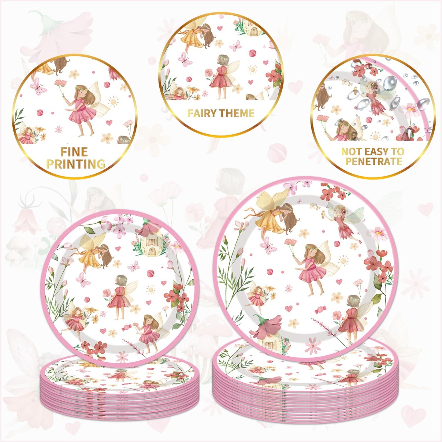 Fairy Birthday Party Supplies Tableware - 96Pcs Butterfly Flower Fairies Plates And Napkins Birthday Decorations, Enchanted Fore