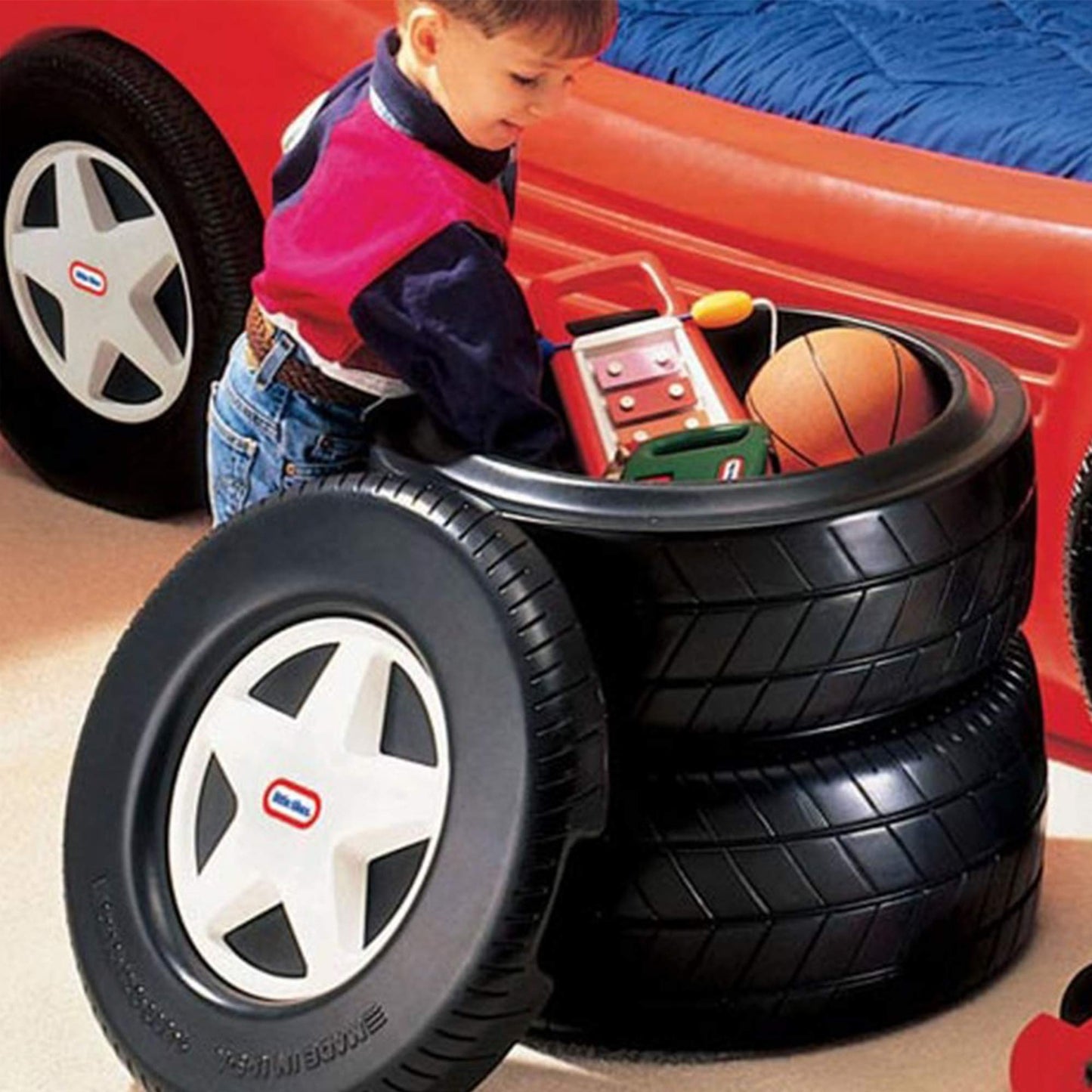 Little Tikes Classic Racing Tire Toy Chest - Durable Plastic Storage for Kids - Model 640414C