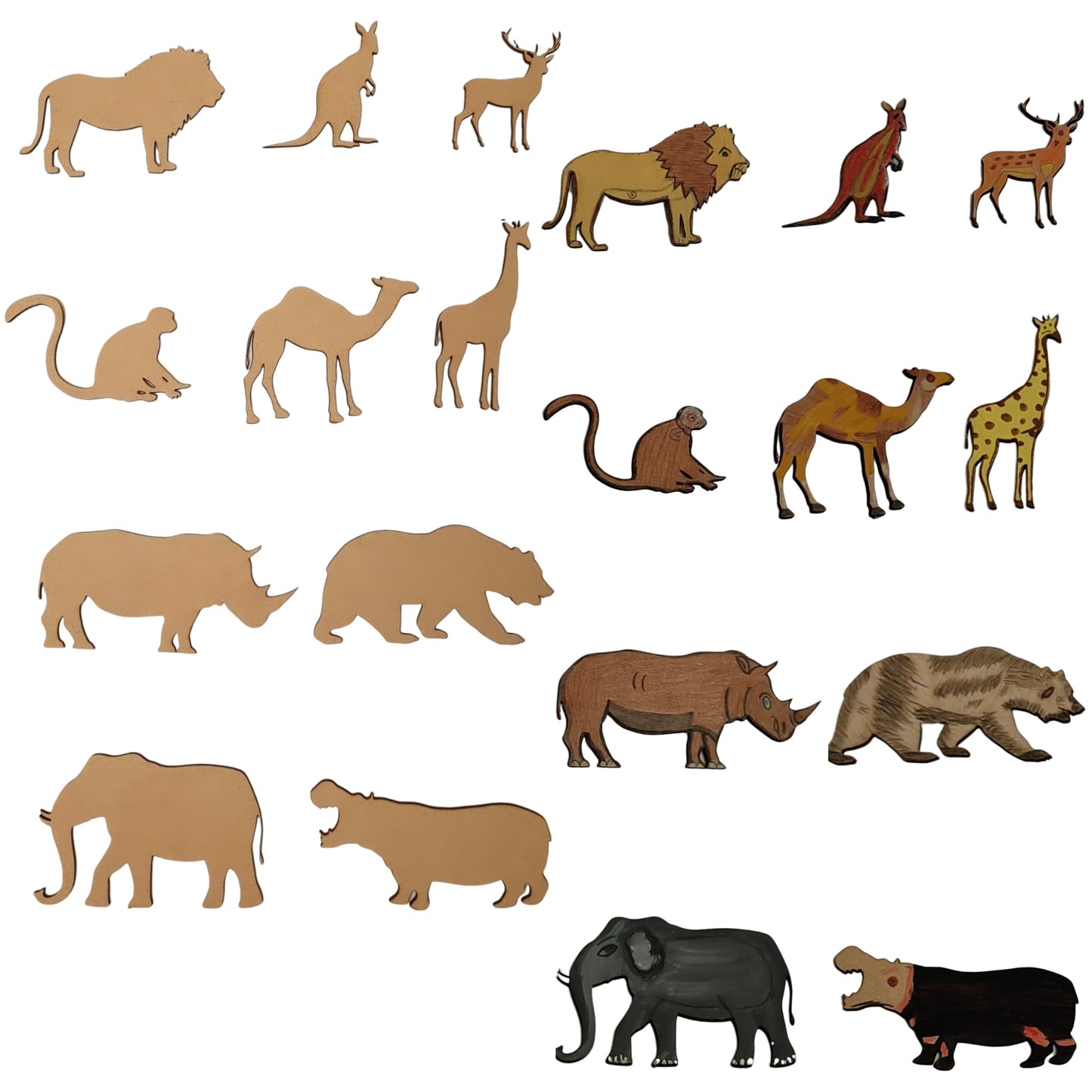 Bonjoy Wild Animals Wooden Shape Cutouts For Kids  Set Of 10 (2.5, 3 And 4) Mdf Cutouts For Children For Coloring, Learnin