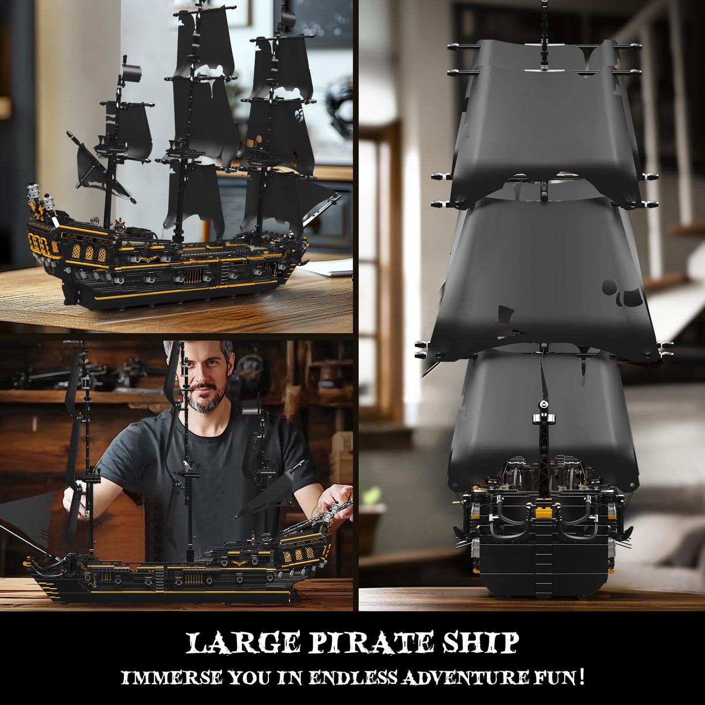Mould King Pirates Ship Model Building Blocks, Black Pearl Sailboat (3180+ Pieces), Plastic, Model WX13199, Gift for Kids 8+/Adults