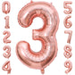 Paticool 40 Inch Rose Gold Number Balloon 3, Large Number Foil Balloons Mylar For Girl Boy Birthday Party Celebration Decoration