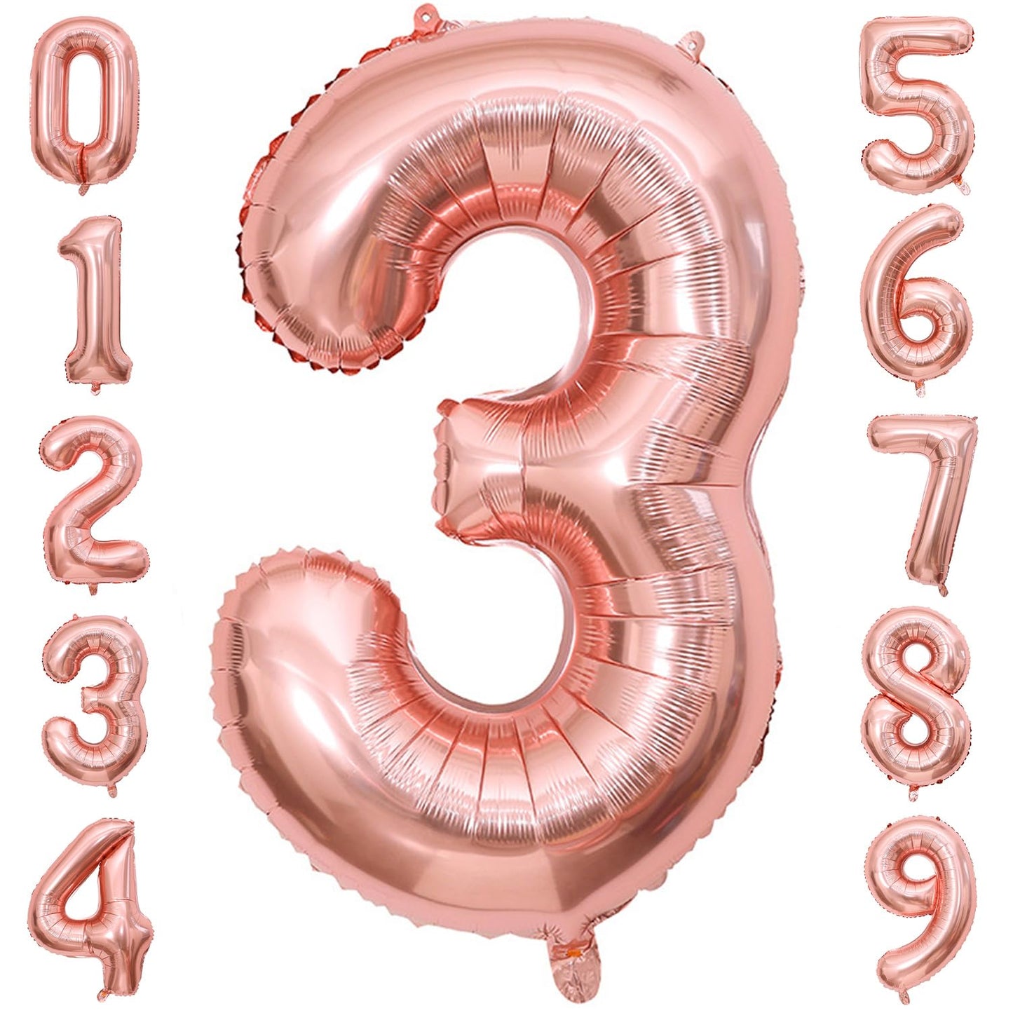 Paticool 40 Inch Rose Gold Number Balloon 3, Large Number Foil Balloons Mylar For Girl Boy Birthday Party Celebration Decoration
