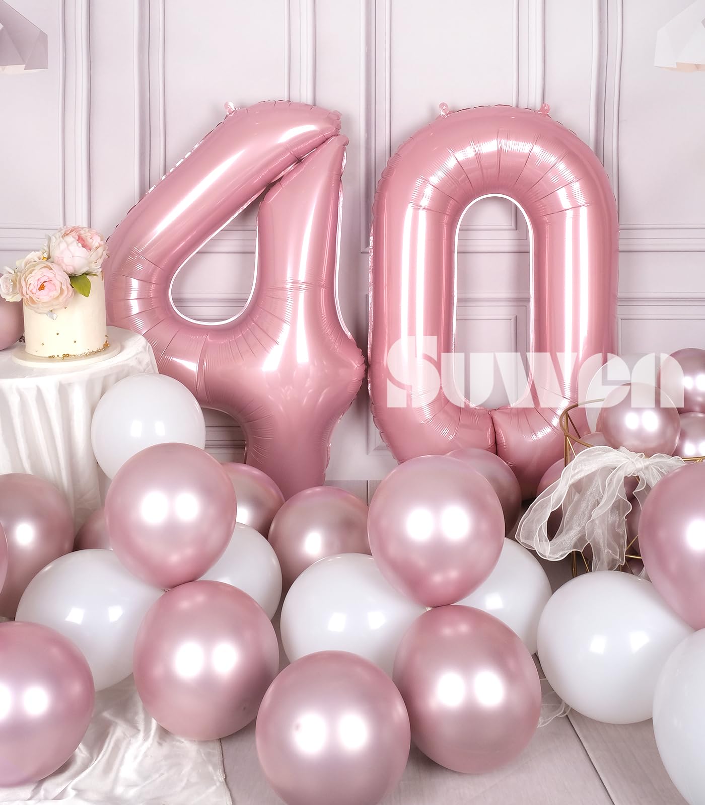 SUWEN 40 Inch Pink Foil Number Balloons 0-9 Jumbo Mylar Birthday Party Decorations for Women