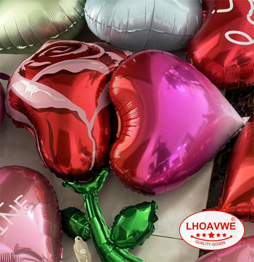 12 Pcs 18 Inch Red Heart Balloons Red Flower Rose Balloons Red Valentines Day Decorations For Valentines Day Bridal Shower Weddi