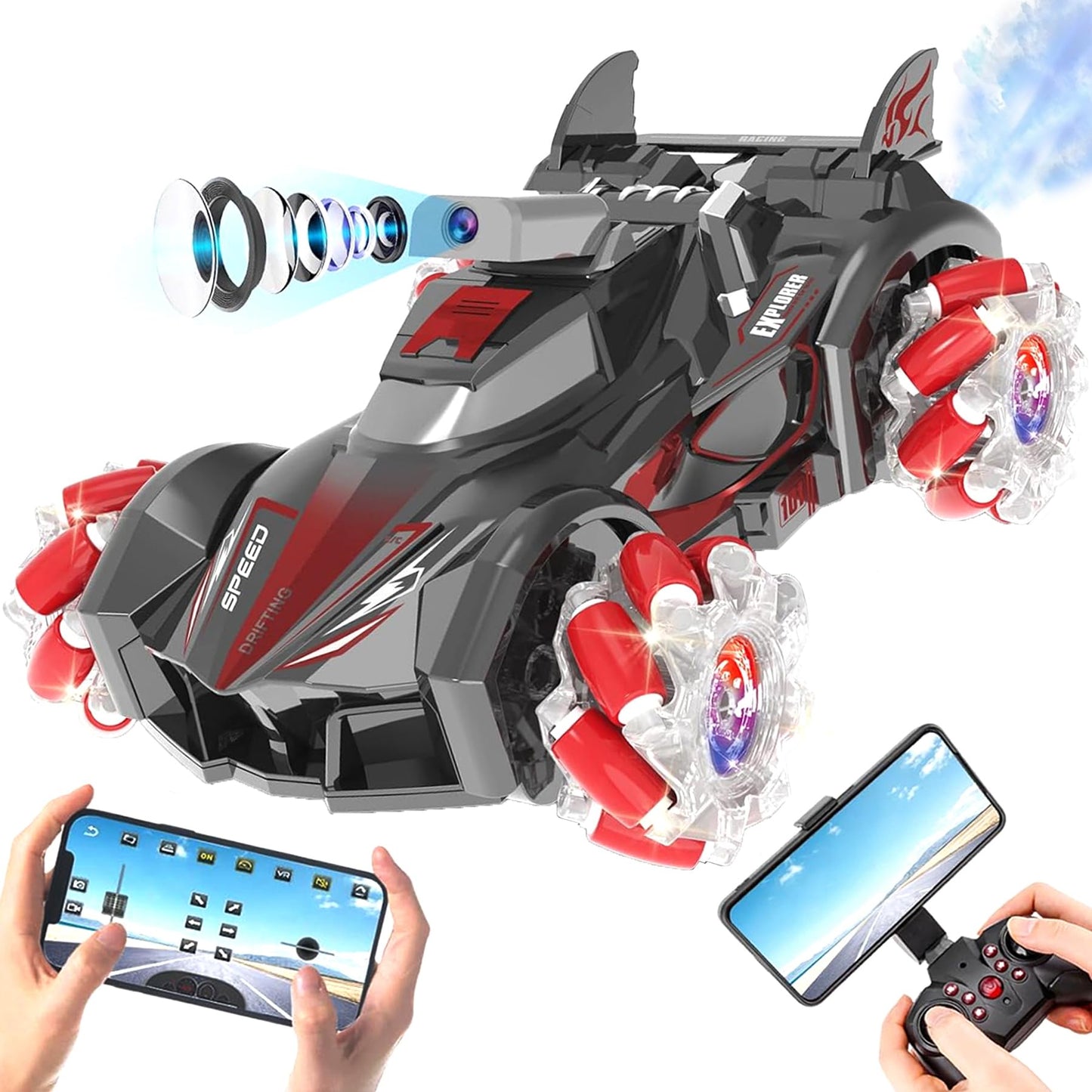 Yasola Rc Car With Camera For Kids, Remote Control 360 Rotating High Speed Stunt Vehicle Toy For Boys And Girls, Rechargeable Ra