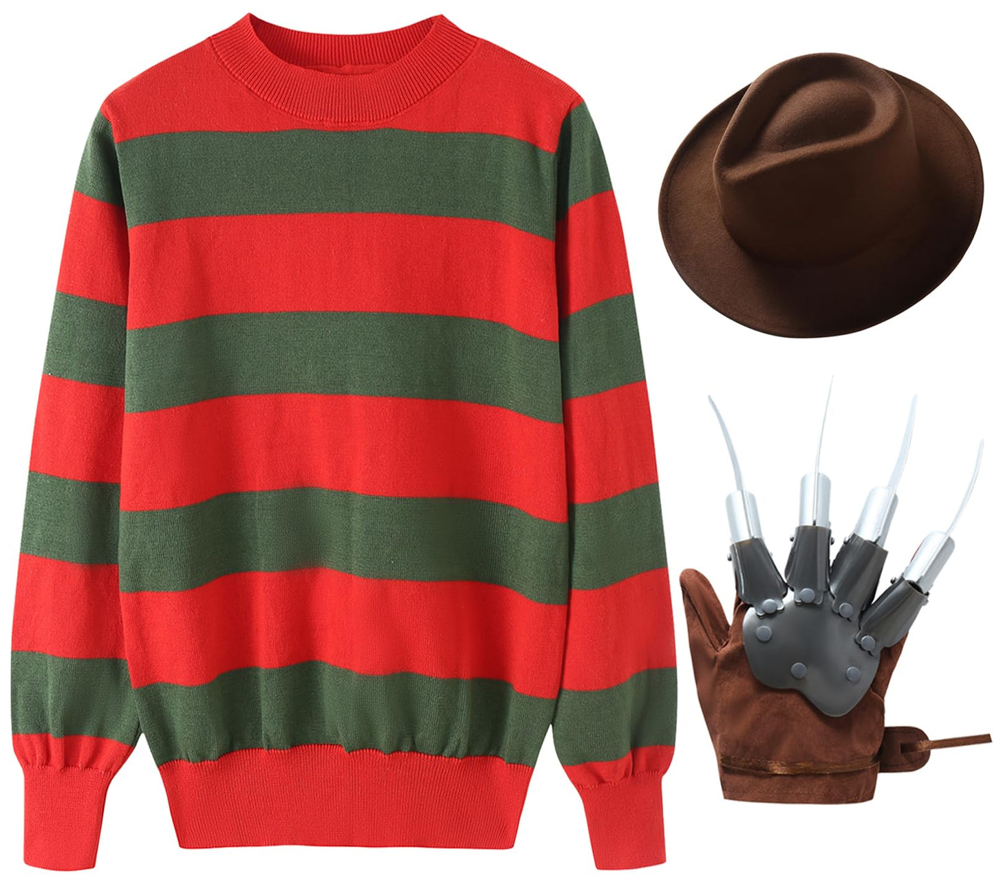 Eforpretty Halloween Costume For Kids Boys Freddy Krueger Knitted Sweater Jumper With Leather Glove Set,11-12 Years