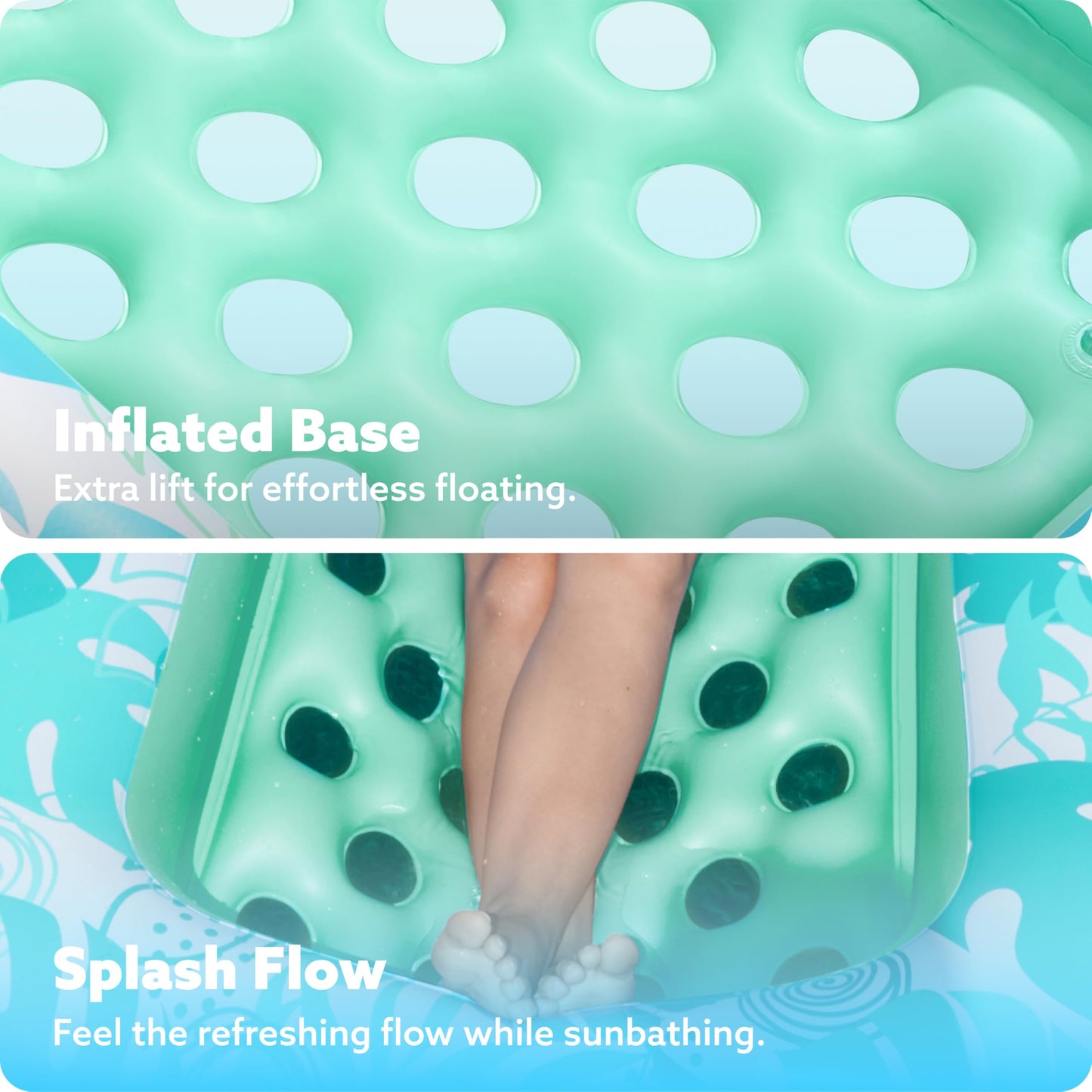 Sloosh Inflatable Tanning Pool Lounger Float,72'' X 38'' Daybed Pool Floats Adults With Cup Holders, Adjustable Backrest Tanning