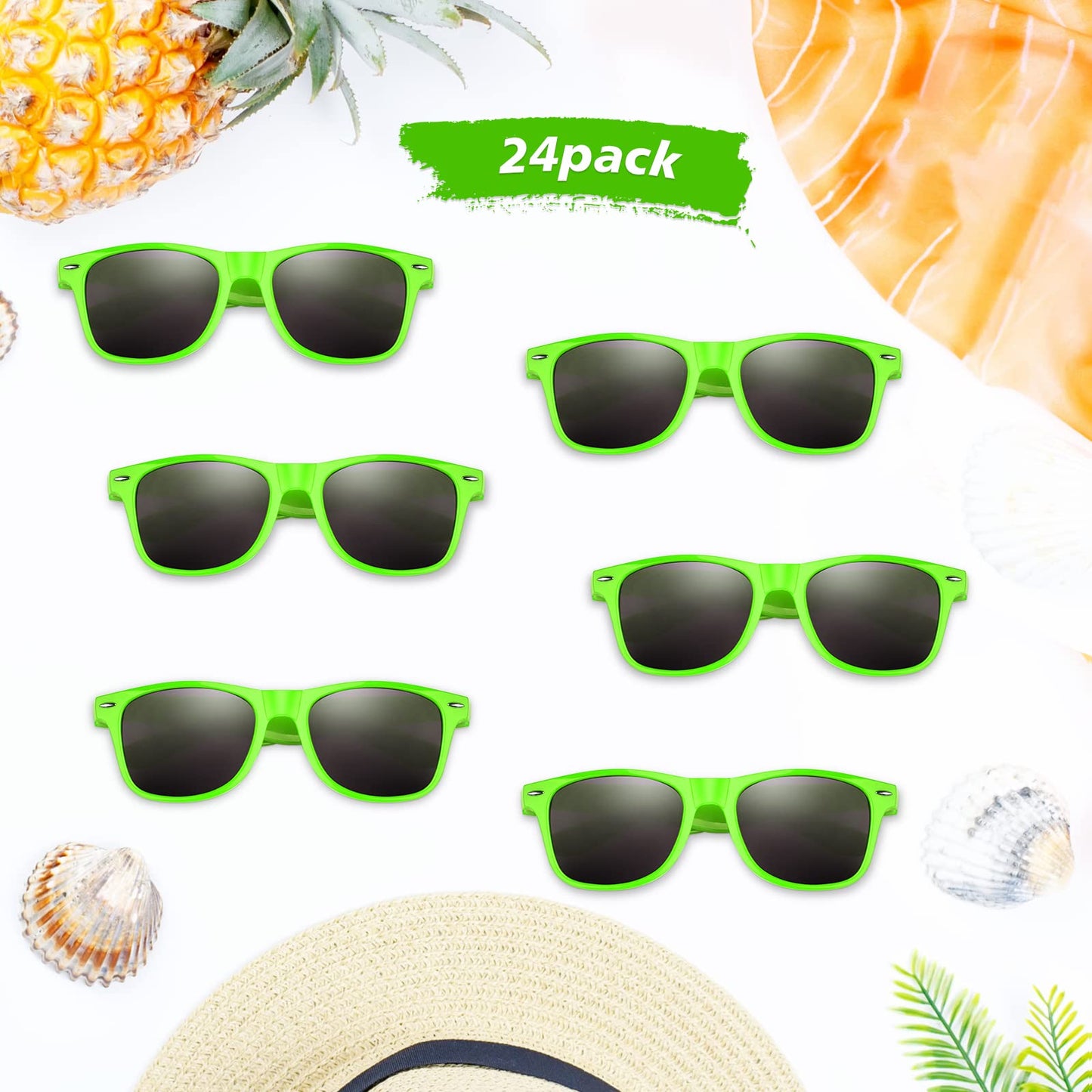 Fepito 24 Pack Party Sunglasses Bulk For Birthday Party Favors Goody Bag Fillers For Beach Pool Party Toys For Adults, Green