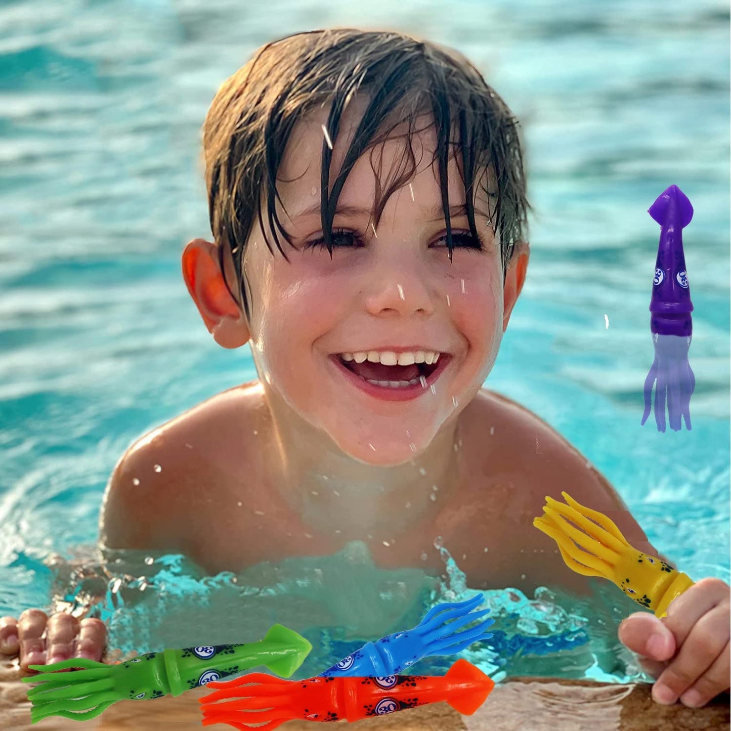 Haktoys Underwater Pool Diving Toy Set For Kids, Practice Diving And Swimming, Multicolor Sinking Squids And Jellyfish (Set Of 12 Pieces)