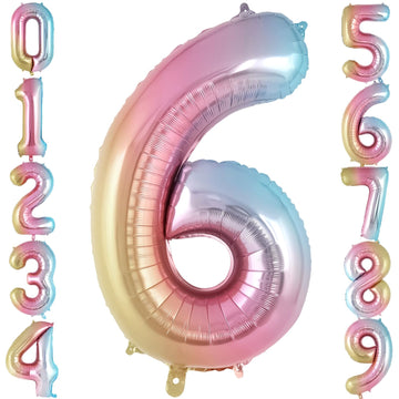 Rainbow Gradient Number 6 Balloon, 40 Inch Big Large Foil Number Balloons, Jumbo Mylar Number 6 Balloons For 6 Year Old Birthday