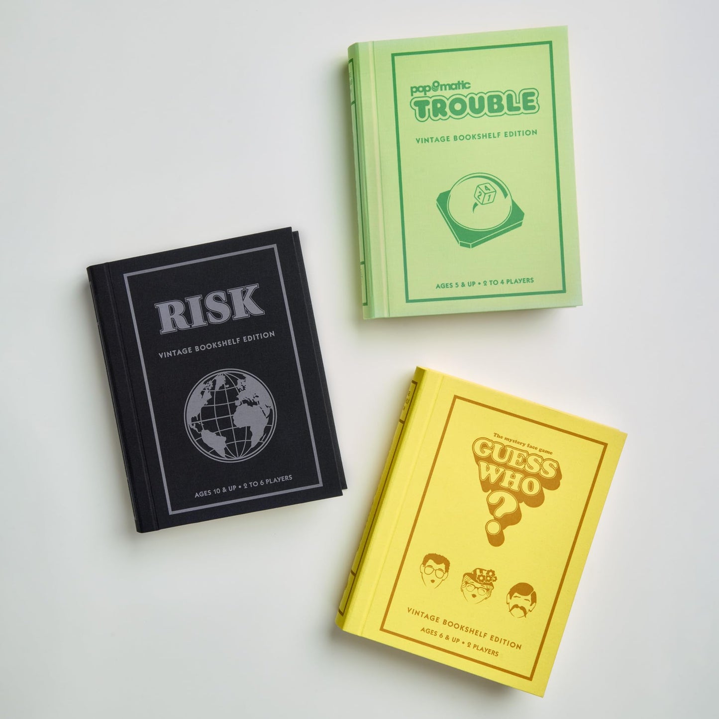 WS Game Company Vintage Board Game Collection - Risk, Trouble & Guess Who? Compact Linen Decor - Model 45306