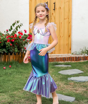 Itvti Little Girls Mermaid Costume Princess Dress Up Ariel Outfits With Accessories Wig Birthday Party Halloween Cosplay, Pink, 3-4 Years(Tag 110)