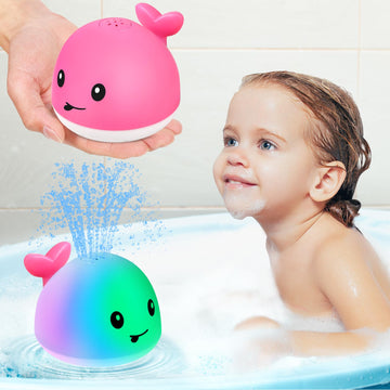 Gigilli Baby Girl Bath Toys, Light Up Whale Fountain Bath Toys For Girls 0-6 6-12 12-18 Months Or Kids Ages 1-3 2-4, Rechargeable Hot Pink