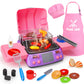 Kids BBQ Grill Playset with Coooking Apron Hat Toddler Girl Pink Kitchen Toy Ages 2-4 3-5 4-8 Pretend Smoke Sound Light Outdoor 