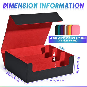 Uaono Card Storage Box For Trading Cards, 1800+ Pu Leather Commander Card Deck Case, Magnetic Closure Card Holder Fits For Magic Game Cards(Black&Red)