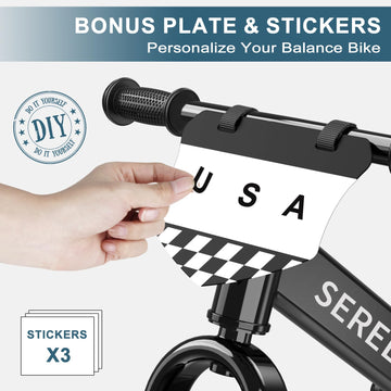 Sereed 12 Inch Toddler Balance Bike, No Pedal Bicycle For Kids 24 Months To 5 Years Old, Customize Plate (3 Sets Of Stickers Inc