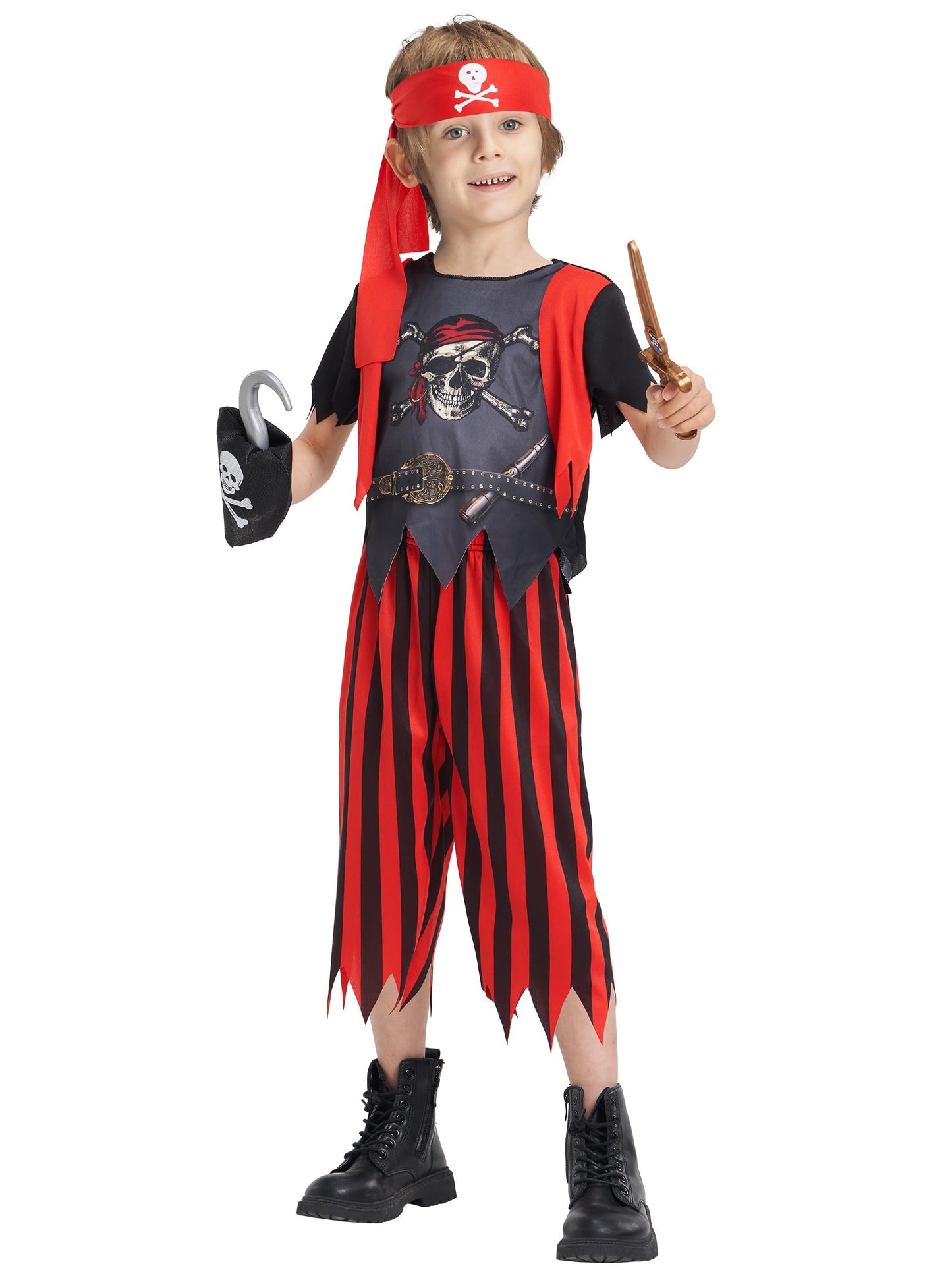 IKALI Kids Pirate Costume With Accessories  Halloween Birthday Party Gift Pirate Dress up Outfit for Toddlers Boys