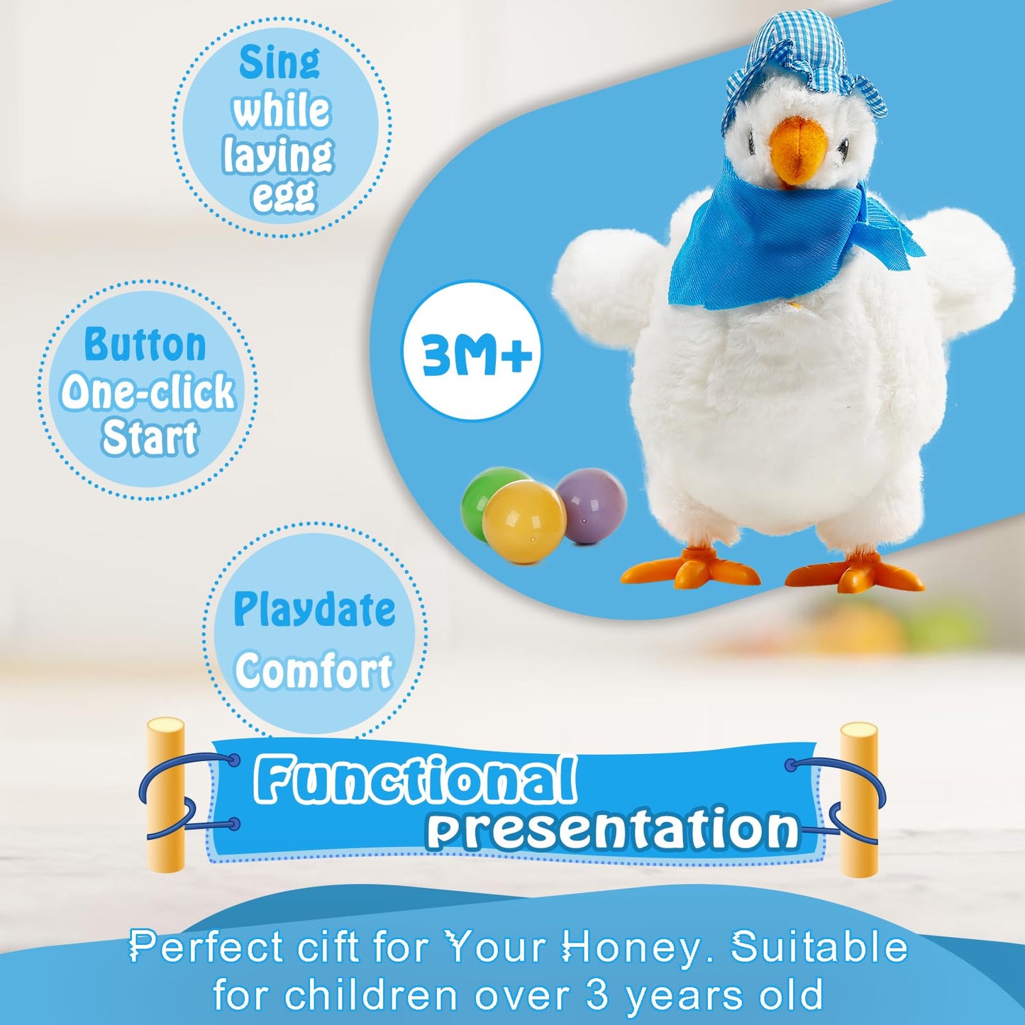 dgdgcool Easter Toys Chicken Laying Eggs Electric Chicken Stuffed Animal Dancing Toy Stuffed Plush Toy with Music