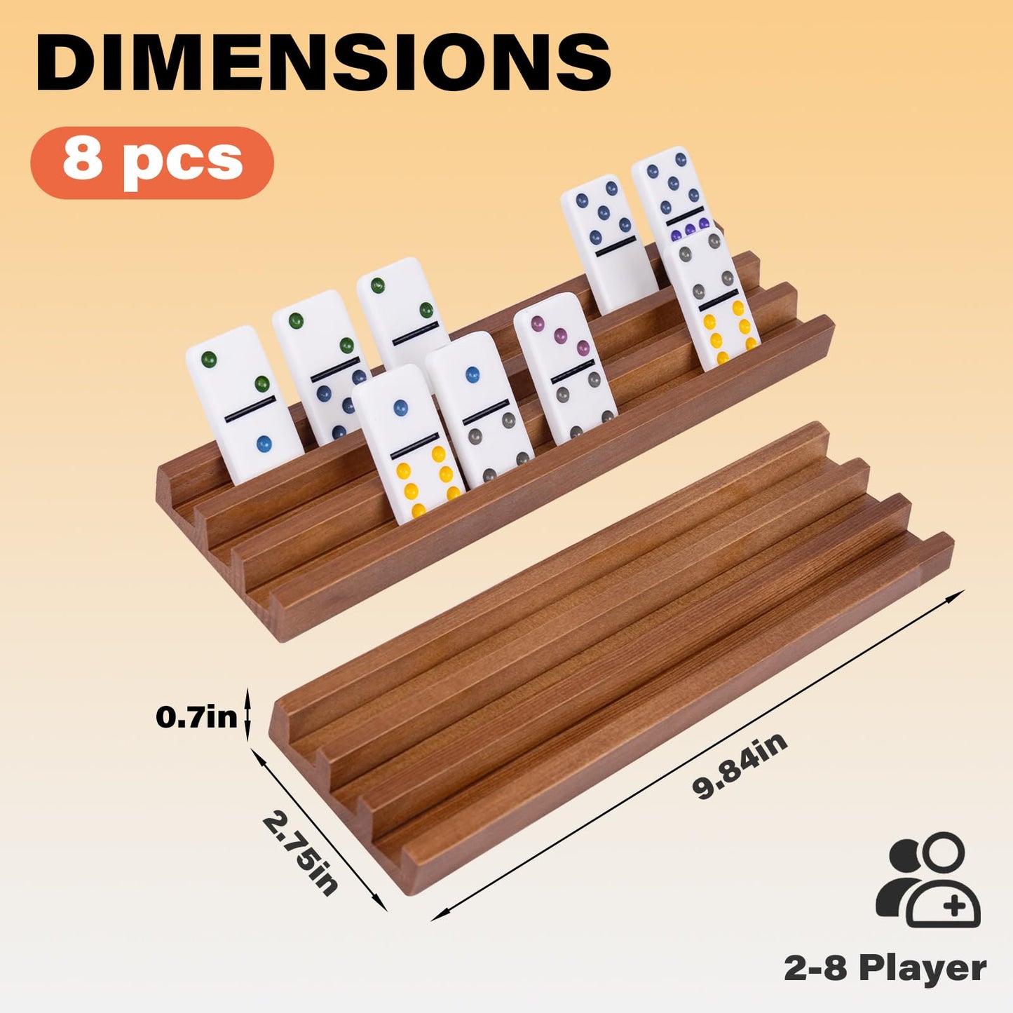 Wooden Domino Racks Set Of 8, Wood Domino Tiles Trays, Domino Holders Organizer For Mexican Train And Other Domino Games-Dominos