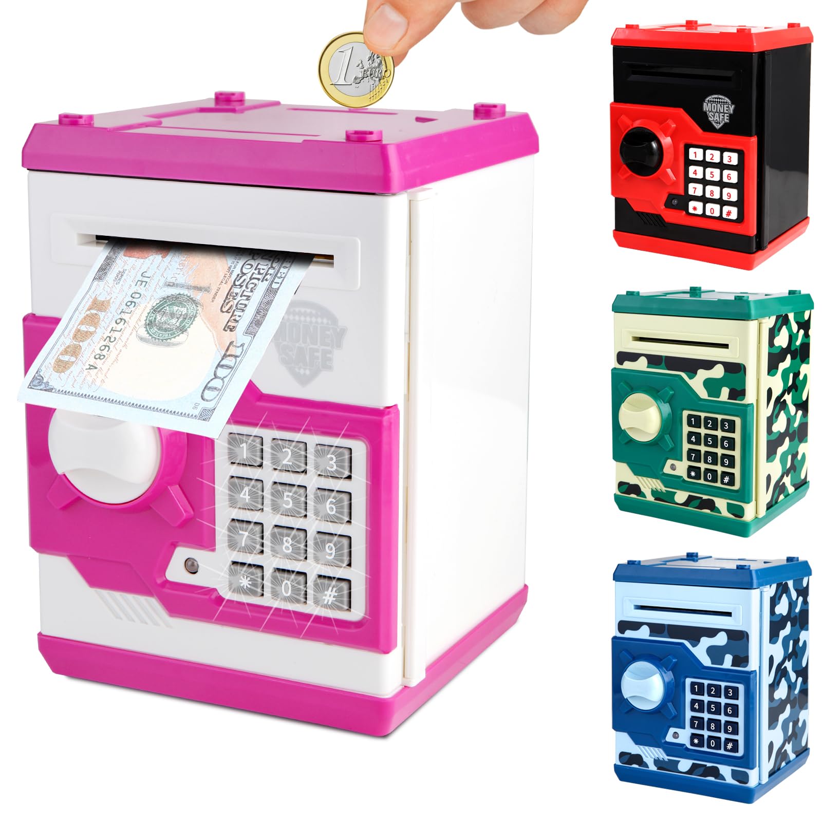 Pup Go Electronic Piggy Bank for Kids Ages 3+ Years Old  ATM Money Safe with Pasdecorative replica blade Auto Cash Scroll  Kids Savings Banks Coin Bank Kid Safe Box  Idea Birthday for Boys Girls (Pink)