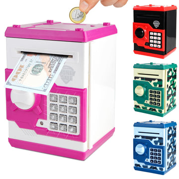 Pup Go Electronic Piggy Bank for Kids Ages 3+ Years Old  ATM Money Safe with Pasdecorative replica blade Auto Cash Scroll  Kids Savings Banks Coin Bank Kid Safe Box  Idea Birthday for Boys Girls (Pink)