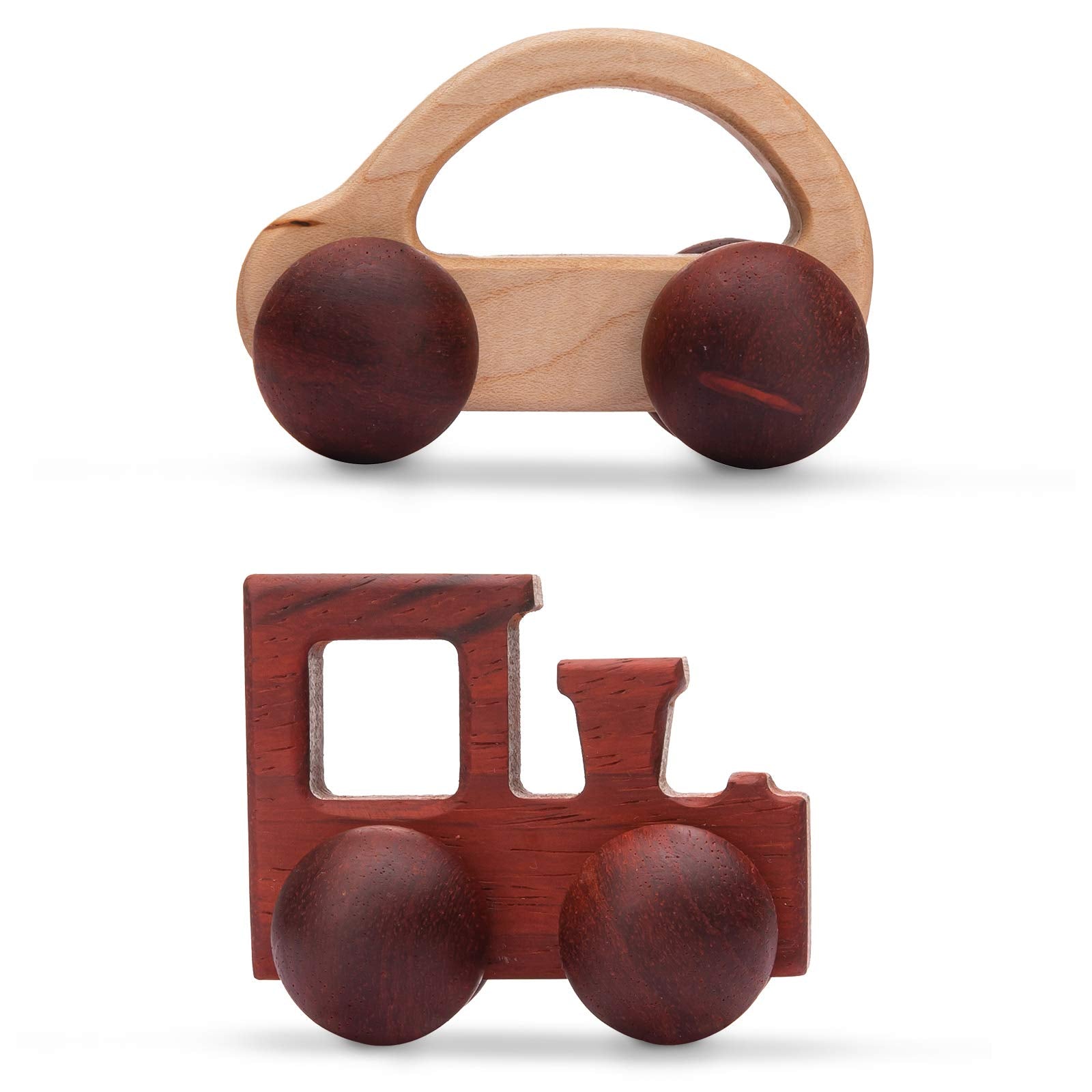 Promise Babe 2Pc Wooden Rattle Organic Wooden Cars Push Car Toys Montessori Educational Natural Wood Toys Inspired Baby Newborn 