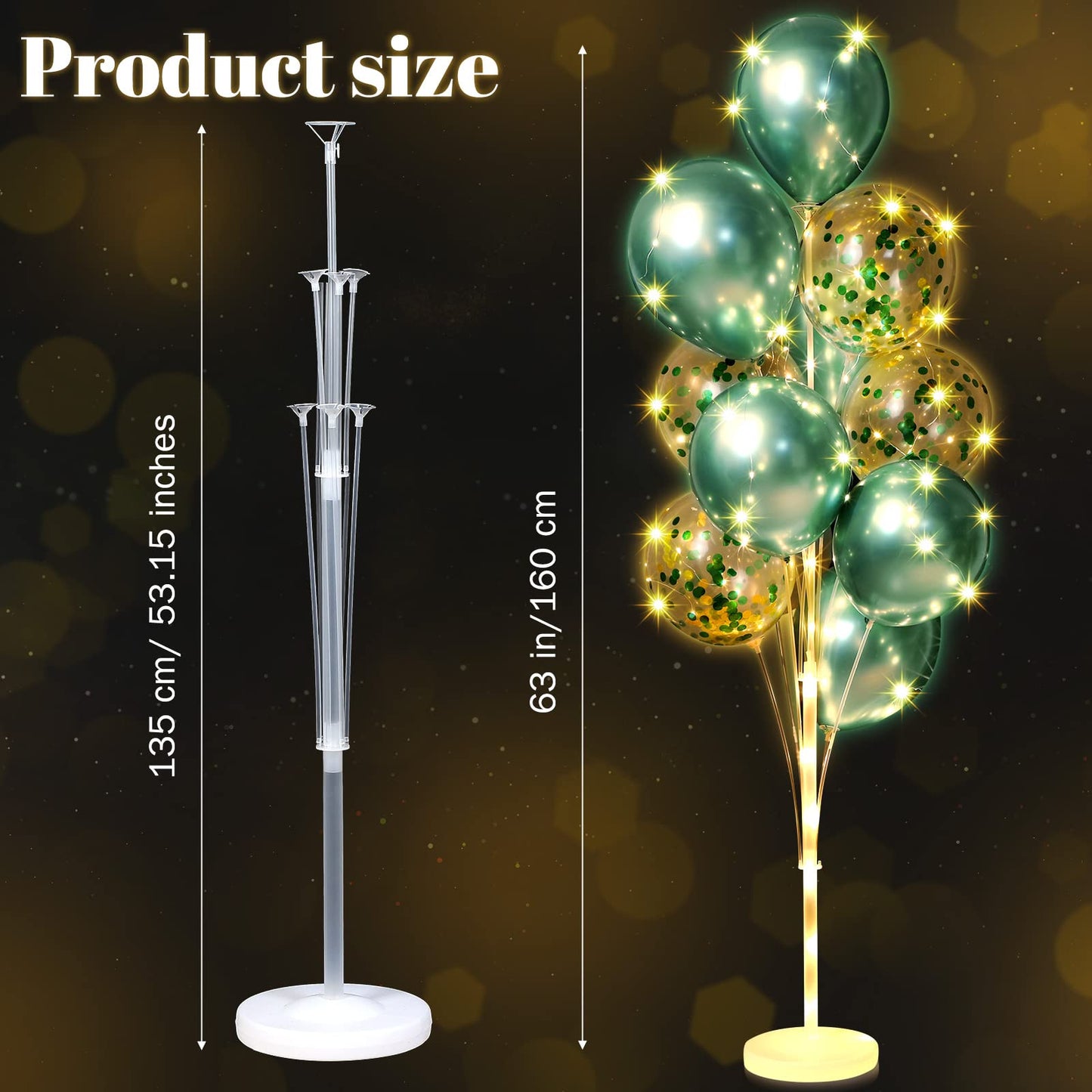 2 Sets Floor Balloon Column Stand Kit With Led Lights 40 Pcs Balloons, Balloon Holder Centerpieces Balloon Tower Stand For Baby Shower Birthday Bridal Wedding Party (Green)