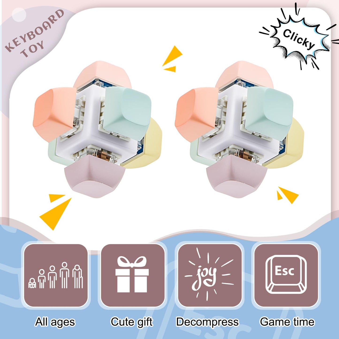 2 Pcs Decompression Toys Keyboard Clicker Toy Keyboard Cube Toy Mechanical Key Toy Keyboard Button Stress Relief for mature-themed Gifts to Relief Pass Time (Classic)