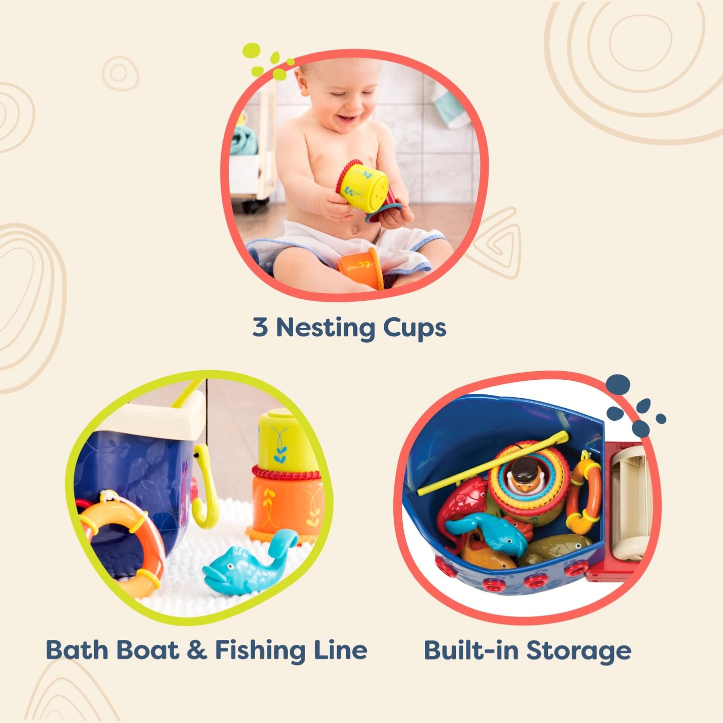 B. Toys- Water Play Bath Toy Set – Baby Bath Toys – Boat & Accessories - Tub Toys For Toddlers, Kids –Fish & Splish- 1 Year +