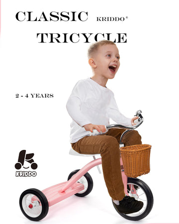 KRIDDO Classic All Metal Toddler Trike, Gift for Boys and Girls Ages 2 to 4 Year Old, Tricycle for 1 to 3 Year Olds, Sturdy Rear