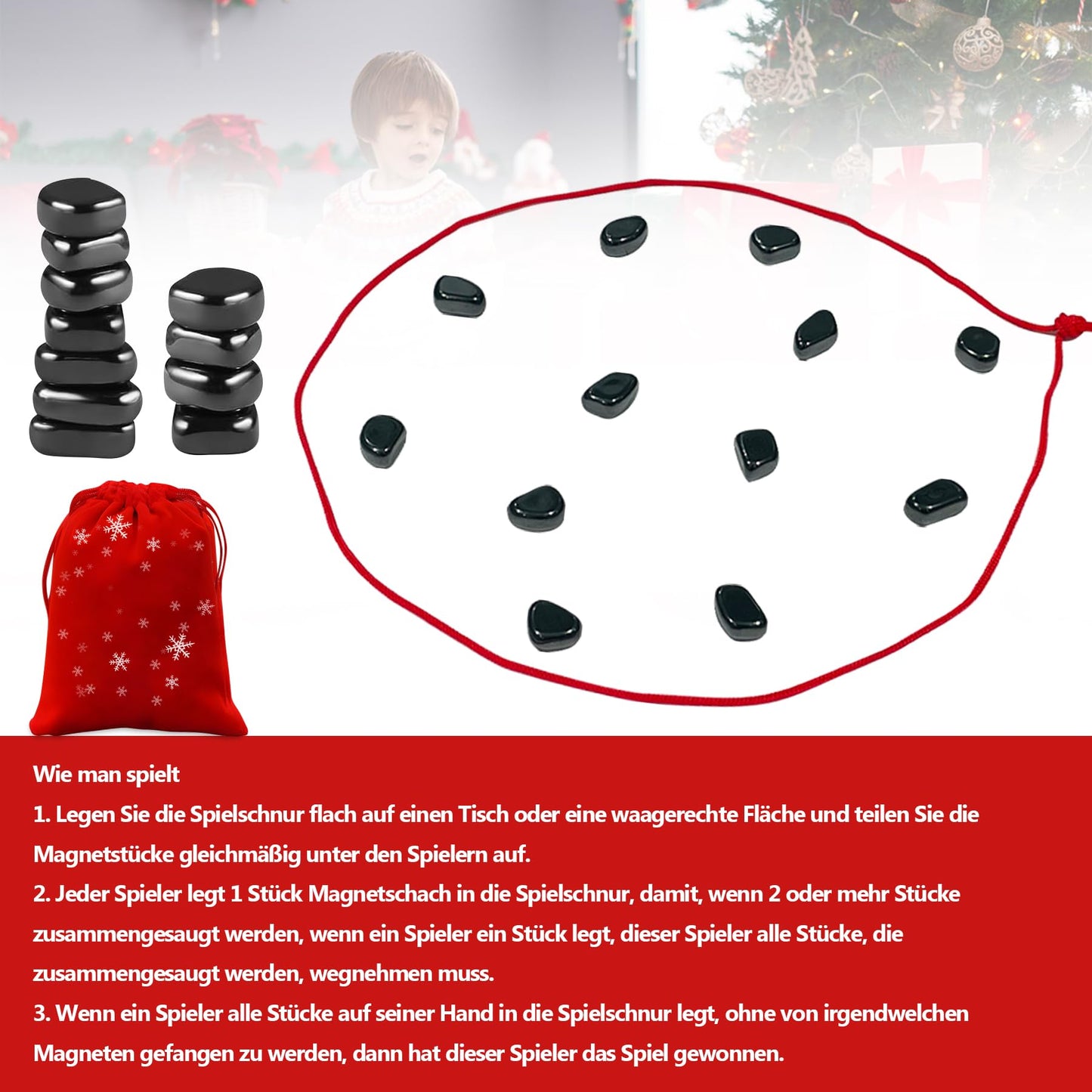 20 Pcs Christmas Magnetic Chess Game, Magnetic Chess Game With Stones Magnet Game With String Magnetic Board Games Puzzle Strate