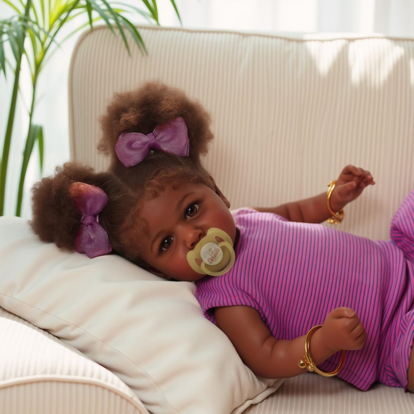 ADFO 22-Inch Reborn Black Baby Doll - Realistic Soft Body, Caramel Skin Tone, Includes Feeding Kit & Toy Accessories for Kids Age 3+
