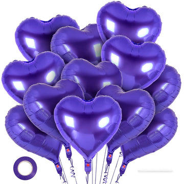 12 Pcs Heart Balloons,18 Inch Purple Heart Foil Balloons Love Balloons Valentine Balloons For Birthday Party Wedding Engagement
