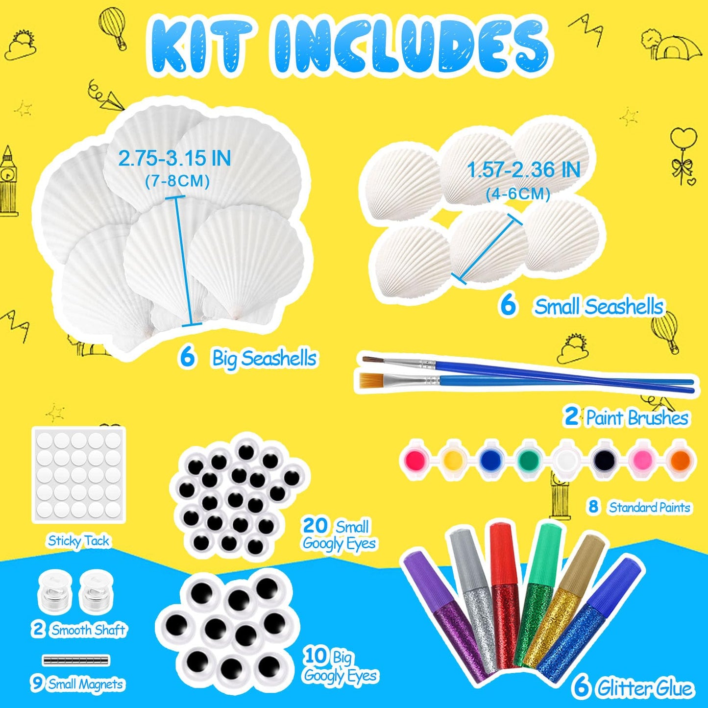 Kids Sea Shell Painting Kit, Arts & Crafts Gifts for Boys Girls, DIY Creative Activity Art Toys with Refrigerator Magnets, Kids