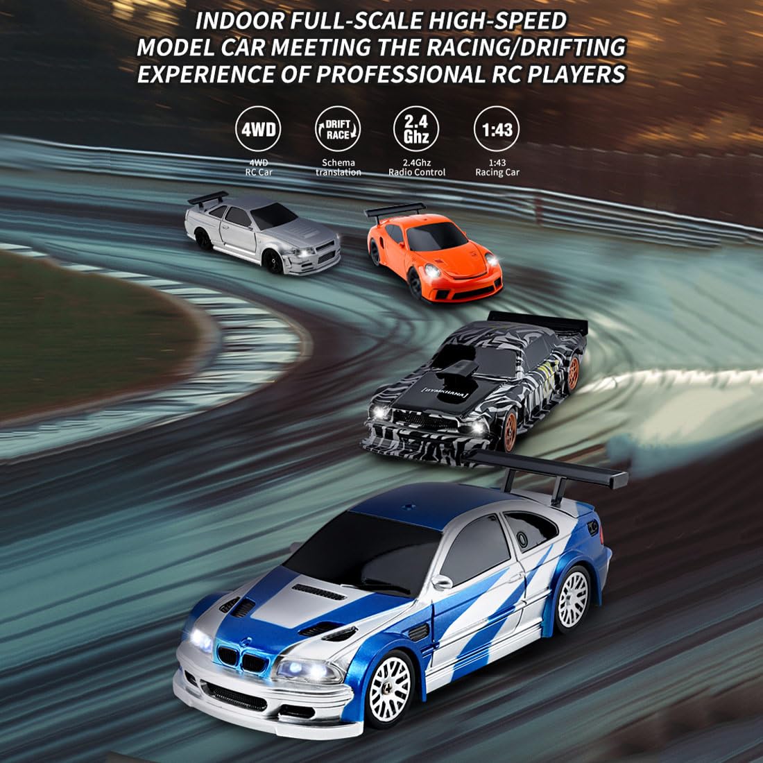 Herr Rc Electric Mini Racing Drift Car Model 1:43 Scale 2.4G Full Scale Linkage Light Set Max Speed 15Km/H Indoor Mini Rc Toys H
