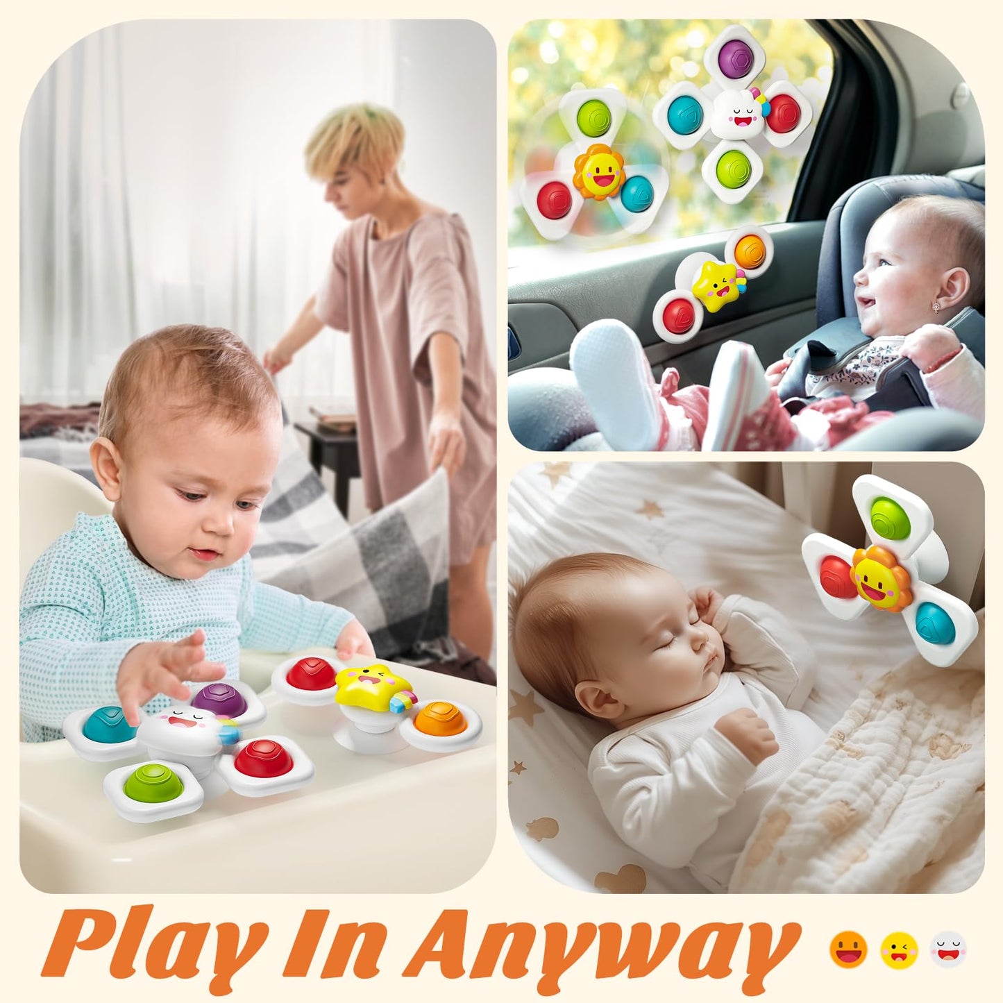 Springflower Baby Toys, Suction Cup Spinner Toys For 6 12 18 Months Toddlers, Birthday Baby Gifts Sensory Toys Bath Toys Travel