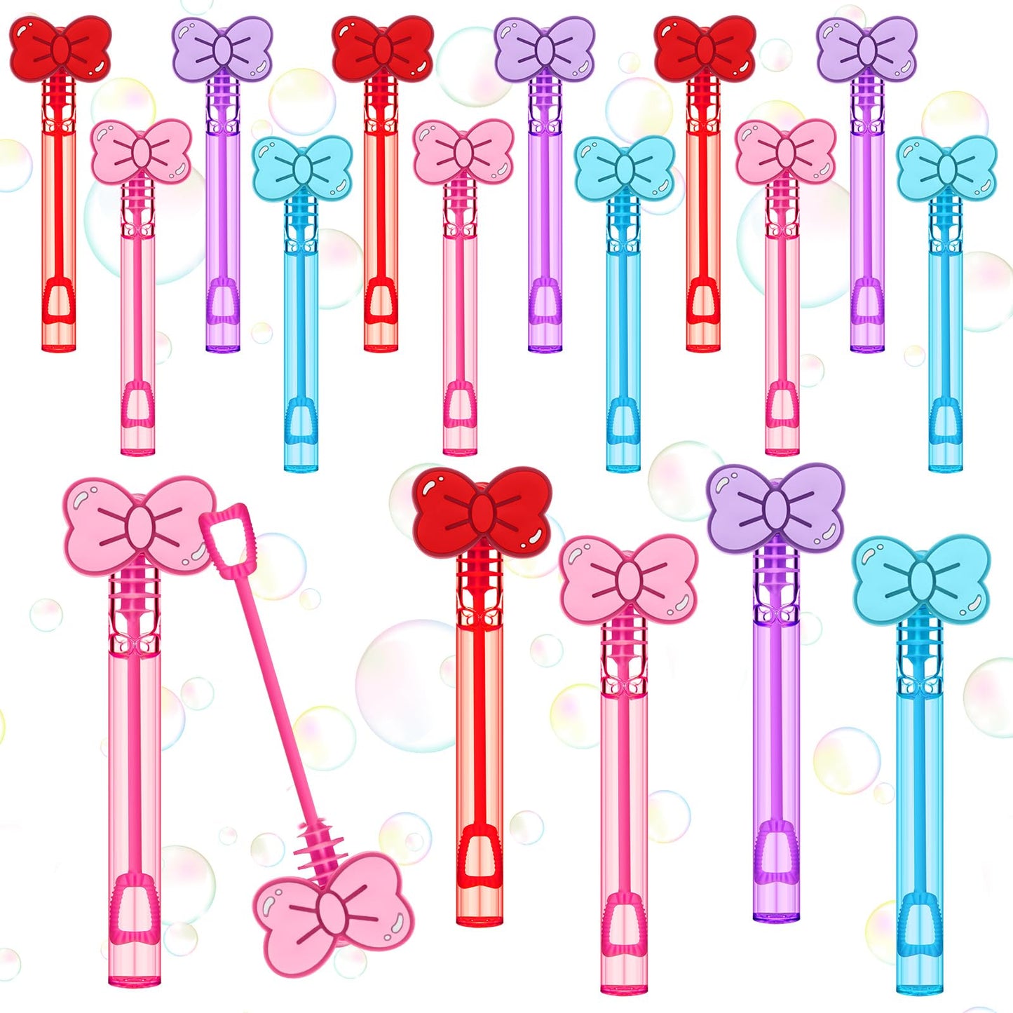 RoundFunny 24 Pcs Bow Mini Bubble Wands Kitty Themed Party Kawaii Bubbles Sticks Wands for Cute Cartoon Bow Kitten Cat Theme Bir