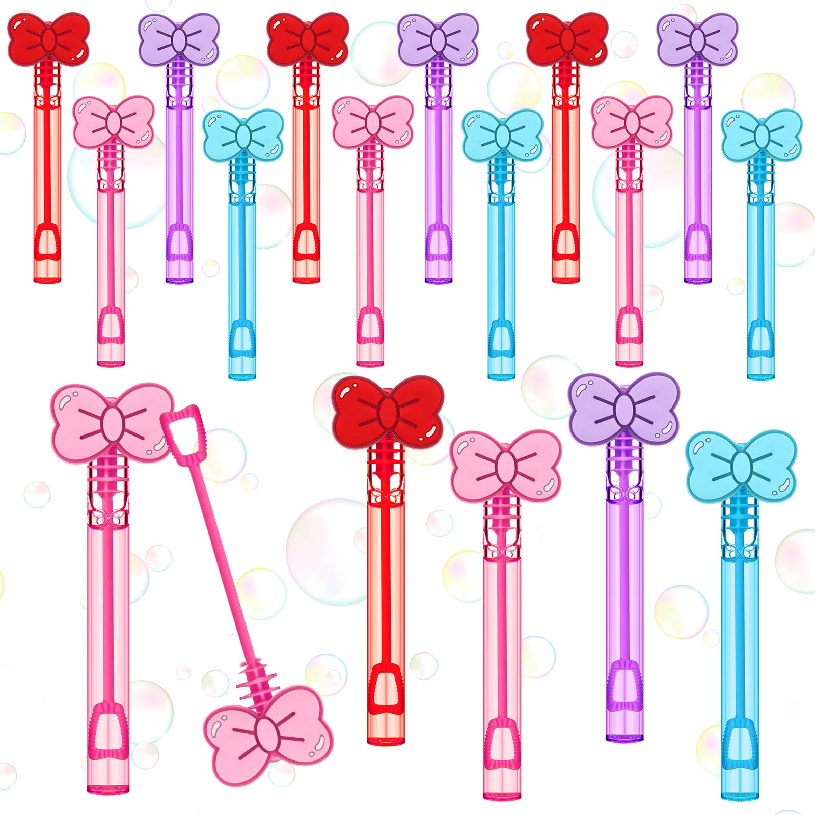 RoundFunny 24 Pcs Bow Mini Bubble Wands Kitty Themed Party Kawaii Bubbles Sticks Wands for Cute Cartoon Bow Kitten Cat Theme Bir