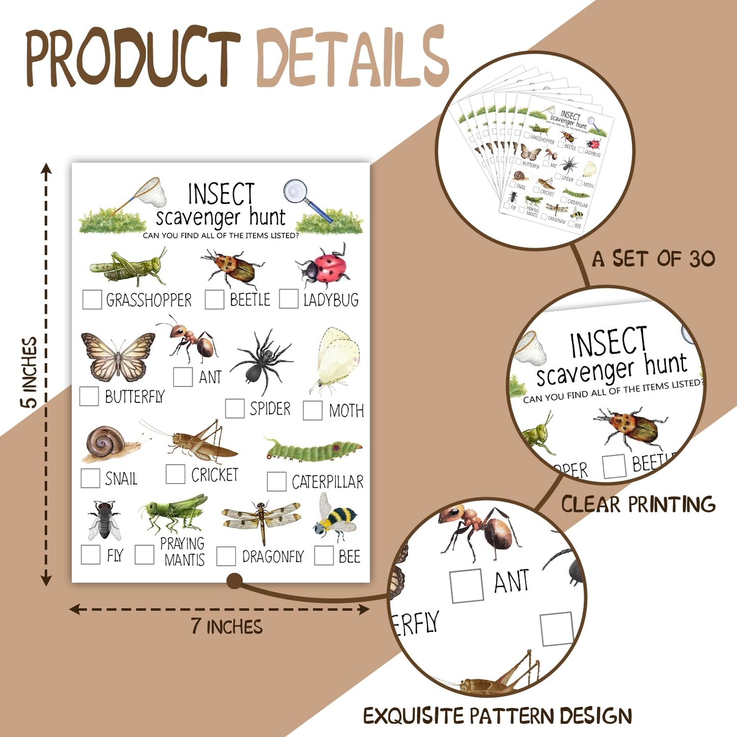 Ltazhyi Insect Scavenger Hunt Cards Set Of 30 Pcs, Nature Treasure Hunt Game For Family Friends, Outdoor Holiday Party Game Find