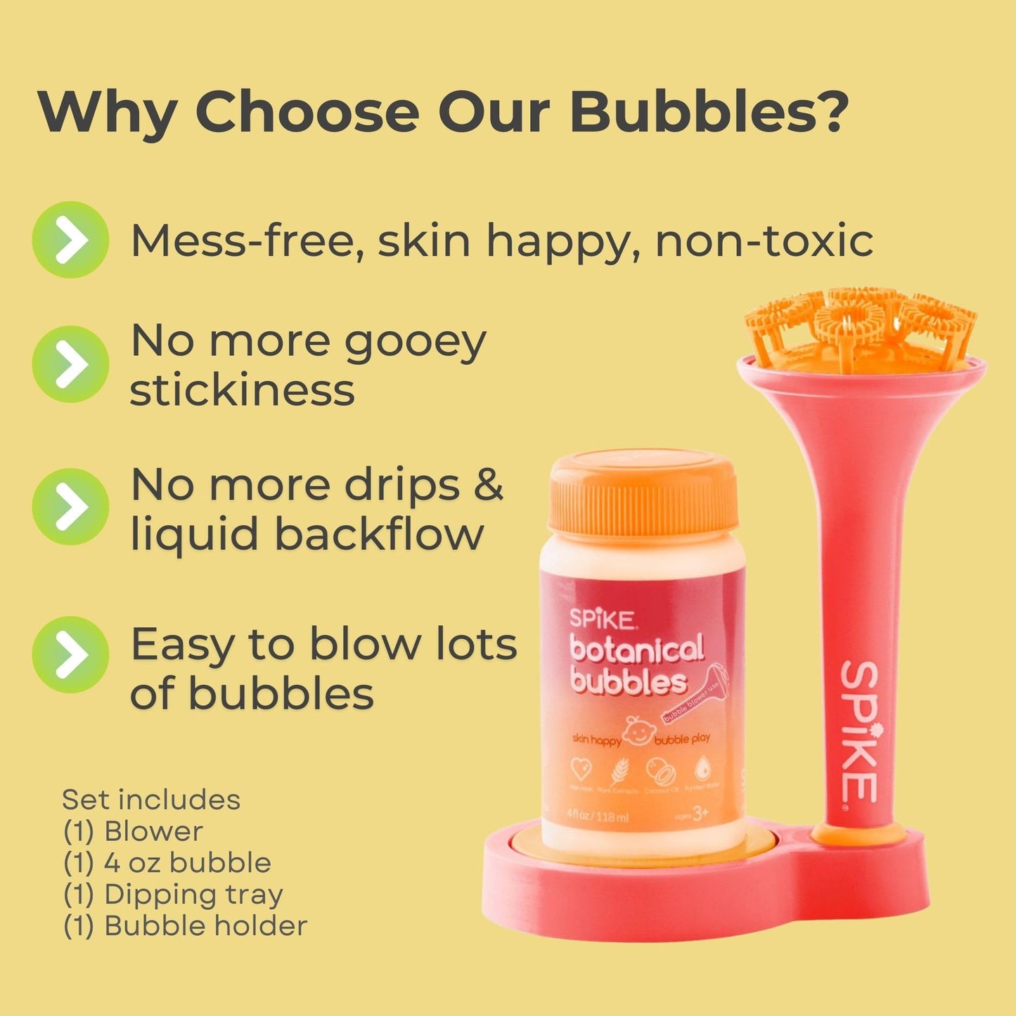 Innobaby Spike Bubble Blower with Mess Free Botanical Bubbles and Dipping Tray - Pink Color - Magic Wand Blows Oodles of Bubbles Without The Mess - Recommended for Speech  Visual & Motor Development