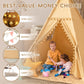 WIRHAO Teepee Tent for Kids with Mat, Cotton Canvas Kids Teepee with Pompom for Toddlers Indoor Play Tent for Girls Boys with St