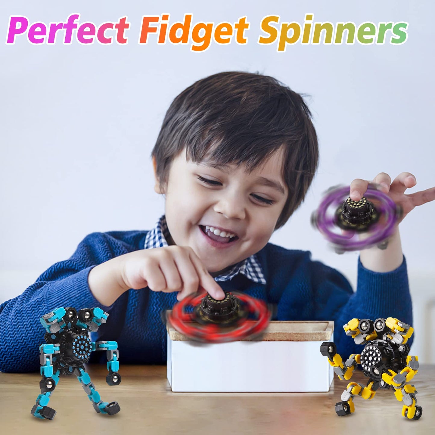 Gokeey Transformable Fidget Spinners - 4 Pcs Stress Relief Toys for Kids & Adults, Small, Red, Plastic - Ideal for ADHD & Autism