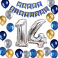 14Th Birthday Party Decoration For Boys, Birthday Banner Blue Number 14 Birthday Balloons Metallic Silver Blue Gold Latex Balloo
