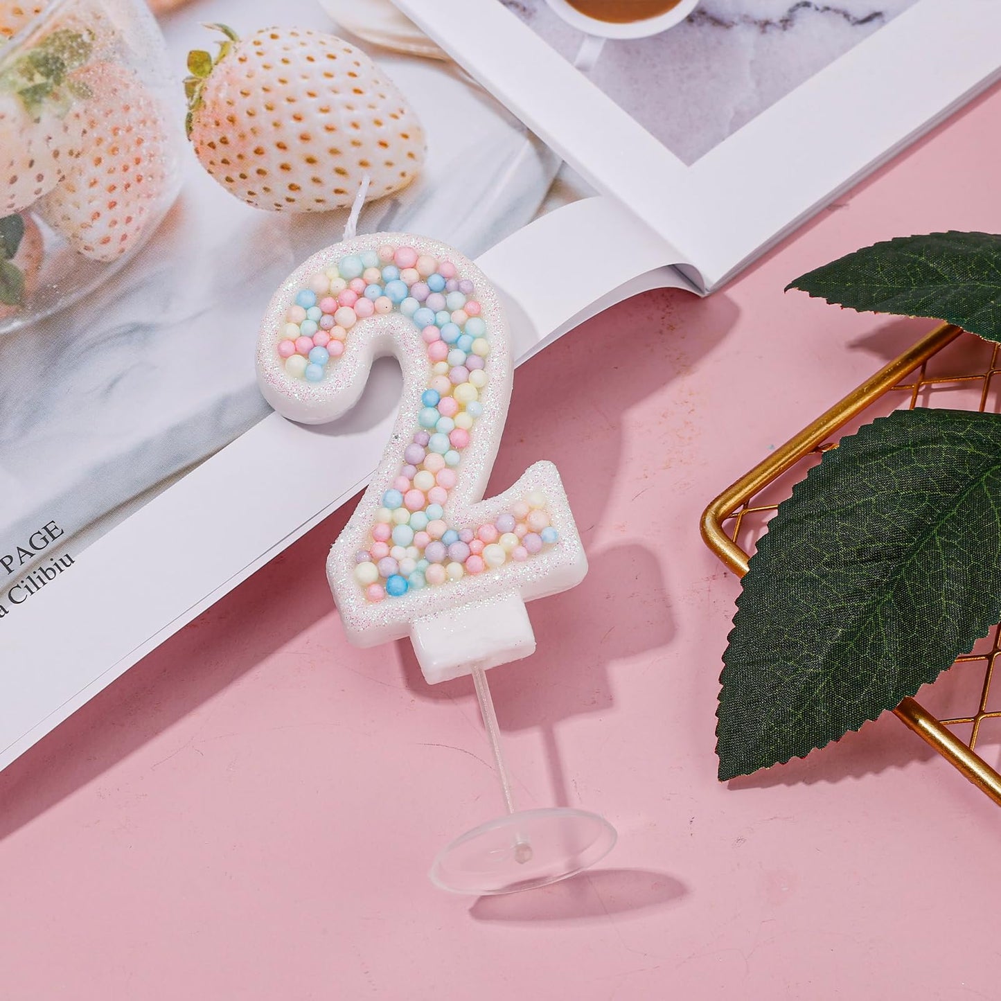 Birthday Candles, 0-9 Number Macaron Cake Candles Glitter Cake Topper Decorations for Wedding Anniversary Birthday Party (2)