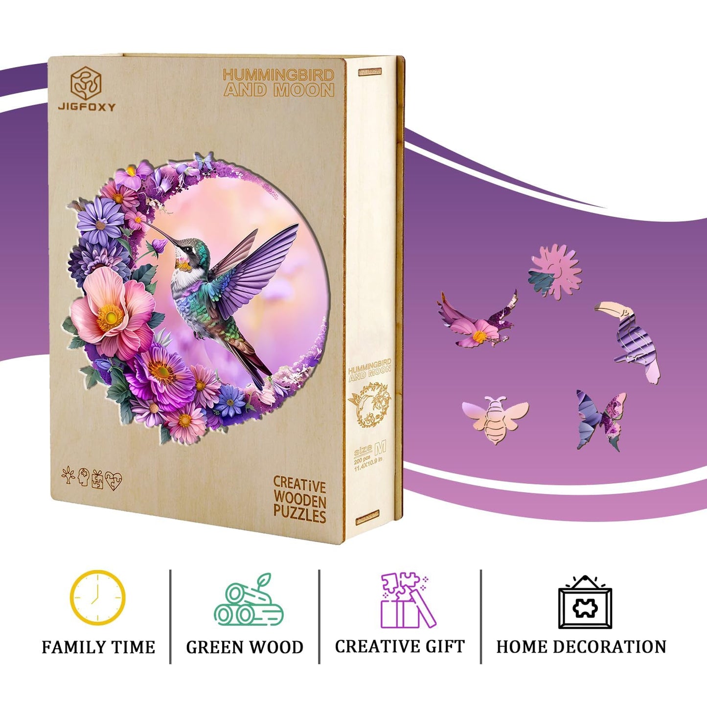 Jigfoxy Wooden Puzzles for mature-themeds  Hummingbird Wood Puzzles mature-themed  Unique Animal Shape Wooden Jigsaw Puzzles  Birthday Gifts for Puzzles Lovers Family Friend (S-8.4 * 8.1in-100 pcs)