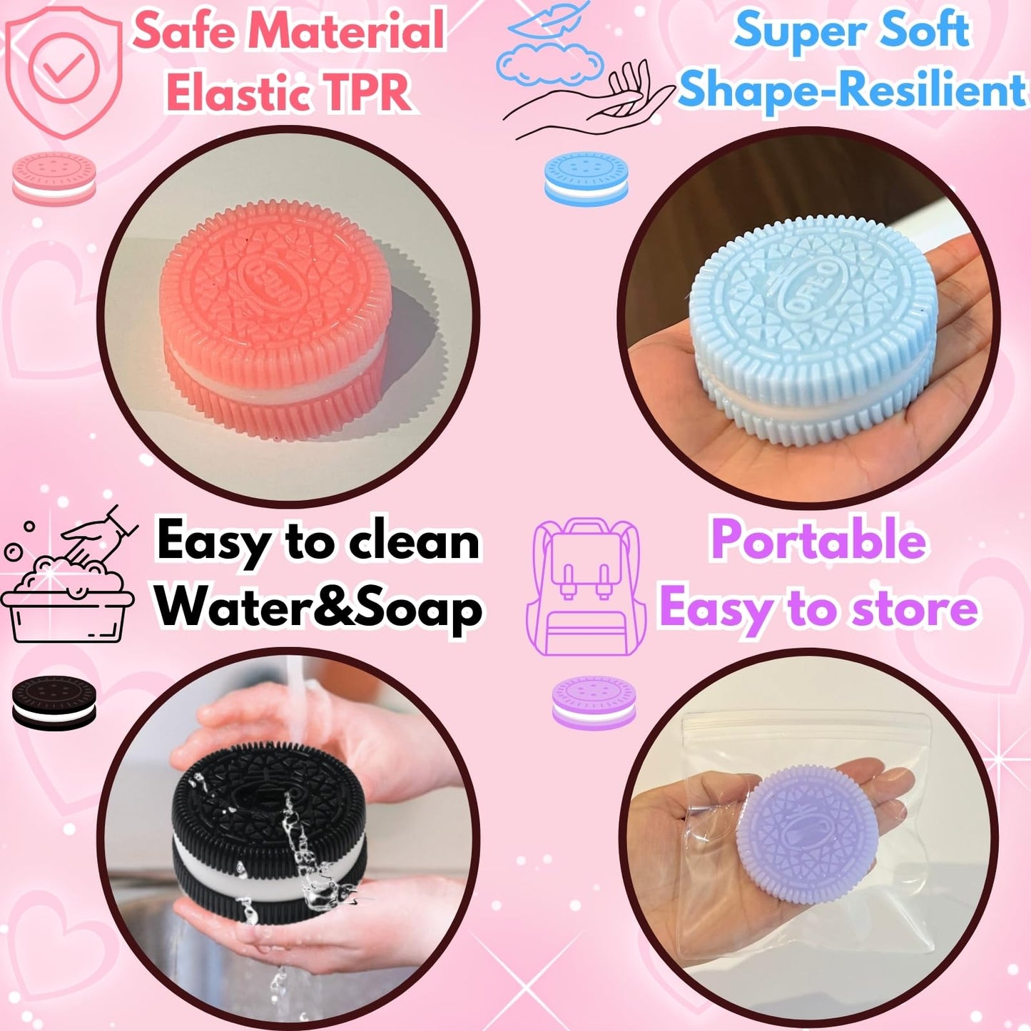 4Pcs Biscuit Stress Relief Toy, Pinching Biscuit Simulation Squishy Toy, Anxiety Relief Sensory Toy,Soft Decompression Toy, Stre