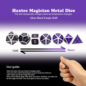 Haxtec Color Changing ByTemperature Metal DND Dice Set Polyhedral D&D Dice for RPG Dungeons and Dragons-Silver Black Purple Shif