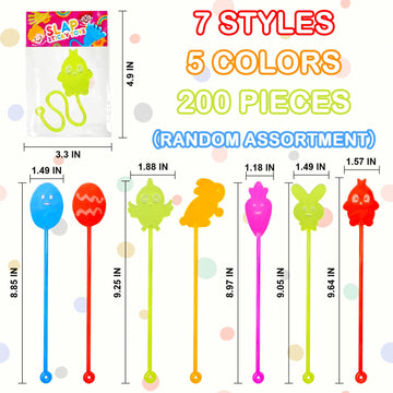 200 Pack Easter Basket Stuffers Bulk Party Favors Supplies for Kids, Non Candy Easter Egg Fillers Sticky Hands for Toddlers, Min