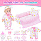 12 Inch Baby Doll Crib Playset with Dolls Clothes and Accessories Including Soft Sleep Bassinet Bed  Bottles  Nipple  Eye Mask  Slippers  Blanket  Pillow  Gift Idea for Ages 3+