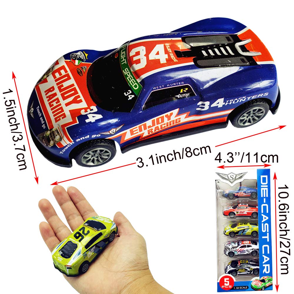 Himeeu Pull Back Racing Cars Die cast Race Car Vehicles,3 Inch Metal Friction Powered Car Toys for Toddlers, Set of 5 (Racing Ca